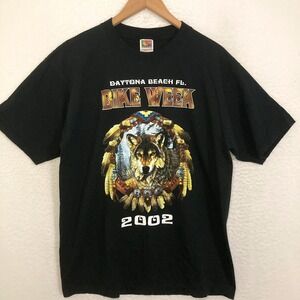 Vtg Daytona Beach Bike Week 2002 Shirt Mens L Motorcycle Biker Wolf Native Skull